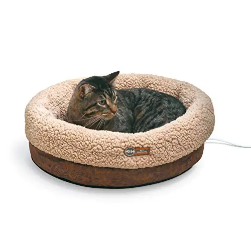 K&H chocolate brown heated cat bed with soft, floppy side walls