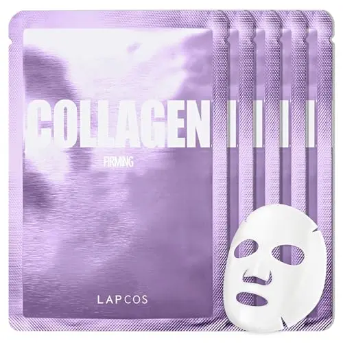 LAPCOS 5-pack of collagen peptide sheet masks for anti-aging