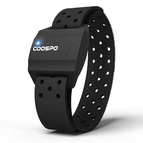 COOSPO black armband heart rate monitor on an arm