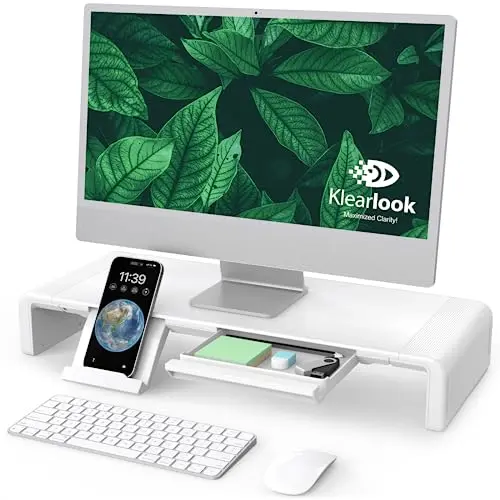 Klearlook white foldable monitor stand riser with a hidden drawer