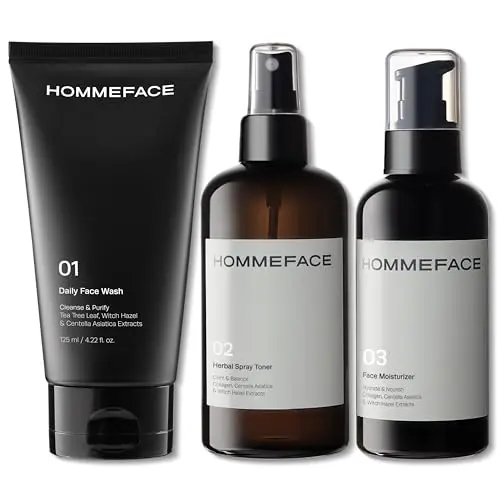 HommeFace Mens Daily Trio Set with face wash, spray toner, and moisturizer