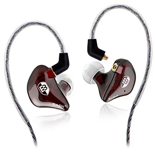 BASN High-Definition red in-ear monitor headphones with detachable MMCX cable