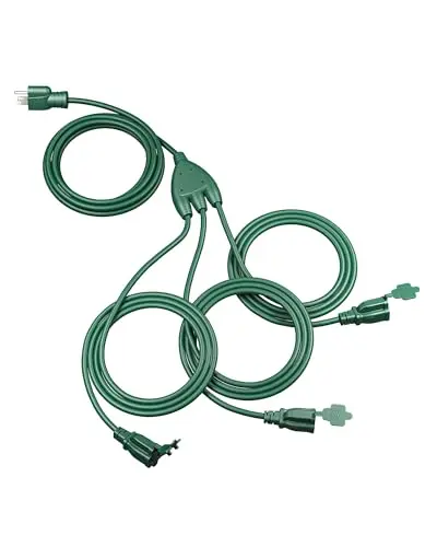 DEWENWILS 40-foot green outdoor extension cord splitter with three outlet plugs
