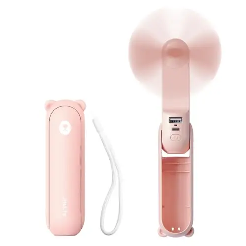 JISULIFE pink mini 3-in-1 pocket fan with foldable blades