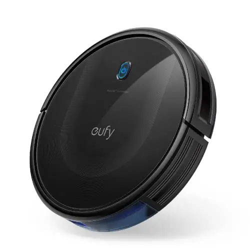eufy 11S MAX slim robot vacuum quietly cleaning a hardwood floor
