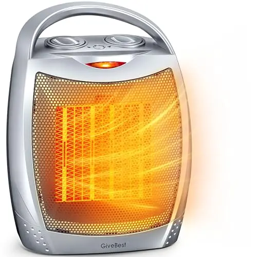 GiveBest compact silver ceramic space heater with a carry handle