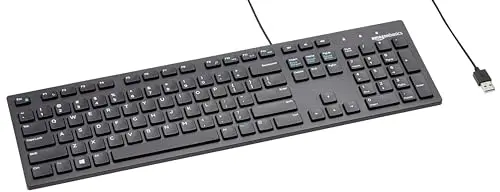 Amazon Basics full-size wired membrane keyboard with multimedia keys