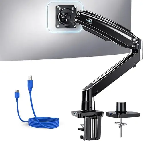 HUANUO black monitor arm with integrated USB port and cable management