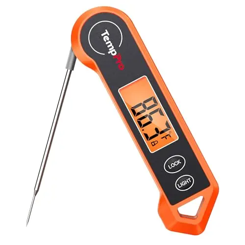 TempPro TP19H Digital Meat Thermometer with auto-rotating display in bright orange