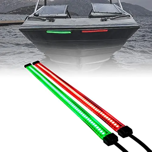 TRUE MODS Red and Green LED marine navigation light strip installed on a boat bow