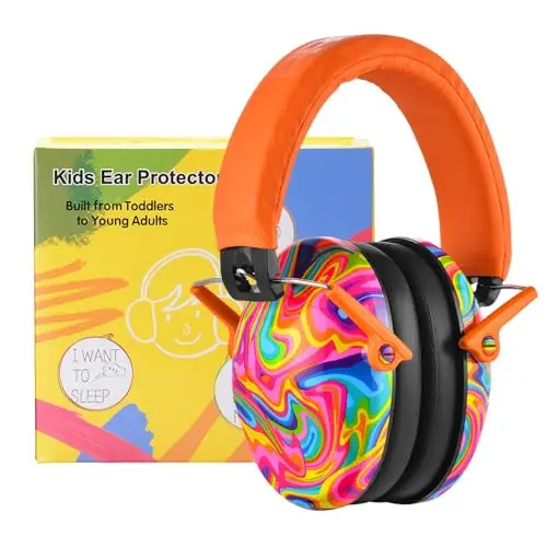 PROHEAR orange graffiti print kids noise cancelling earmuffs with bag