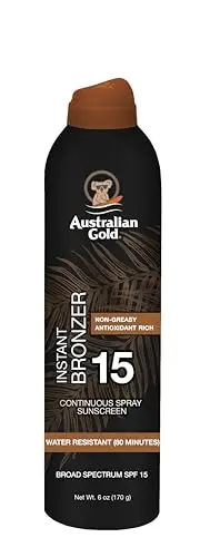 Australian Gold Continuous Spray Sunscreen with Instant Bronzer SPF 15 can