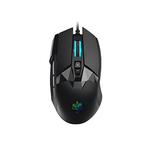 MOJO Pro Performance silent gaming mouse with a black, ergonomic shell and customizable LED screen.
