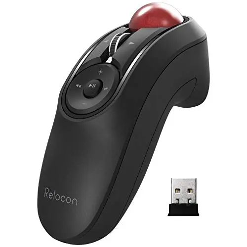 ELECOM Relacon handheld wireless trackball mouse, shaped like a remote control.
