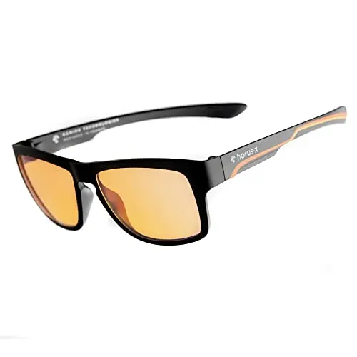 Horus X amber lens blue light gaming glasses for kids on a case