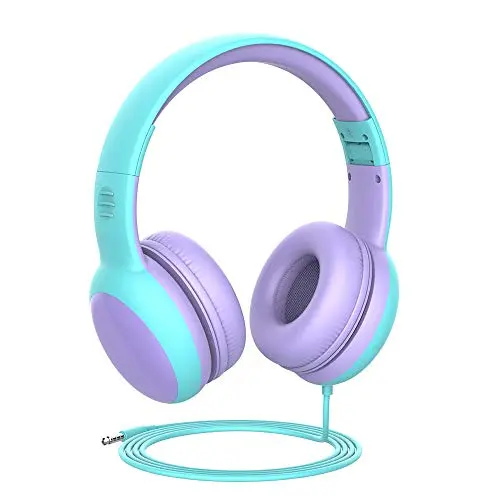 gorsun purple cat ear over-ear wired headphones for toddlers.