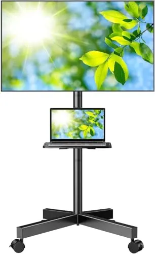 PERLESMITH mobile TV stand on wheels with a shelf