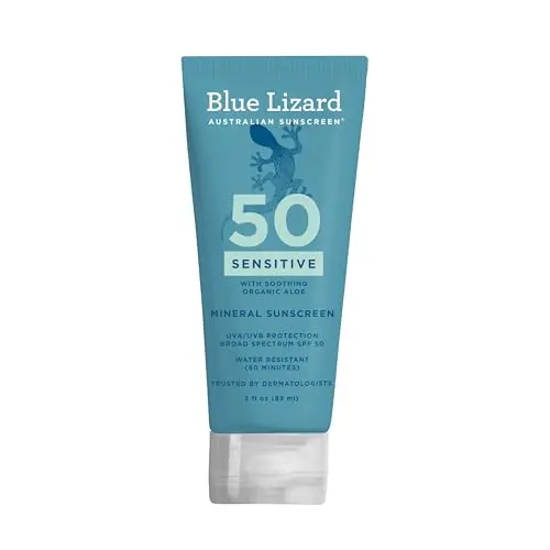 Blue Lizard Sensitive sunscreen tube with color-changing smart cap