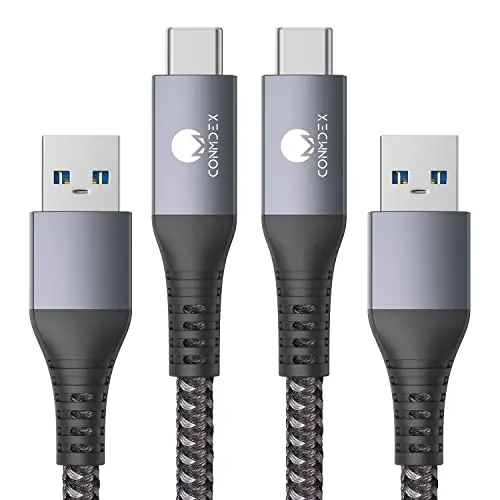 CONMDEX 3-foot braided USB A to USB C cables, two-pack in grey