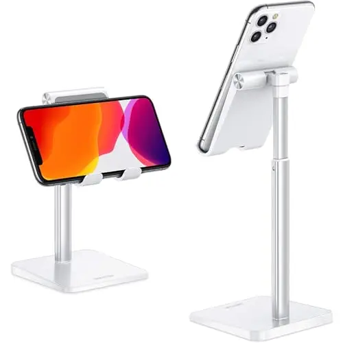 OMOTON silver phone stand with adjustable height rod