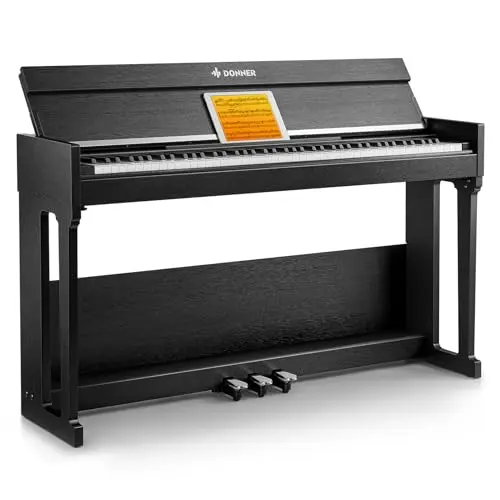 Donner DDP-90 Pro Digital Piano console with triple pedals in satin black finish