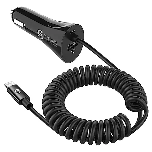 Syncwire 24W Apple MFi certified car charger with coiled lightning cable