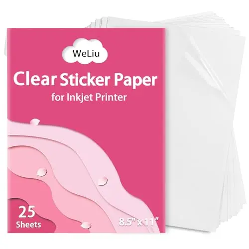 WeLiu 25 sheets of crystal clear printable sticker paper