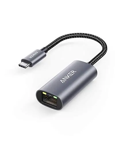 Anker PowerExpand USB-C to Gigabit Ethernet adapter with braided nylon cable.