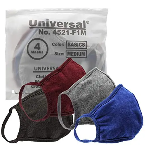 Set of four reusable cotton cloth face masks in assorted colors