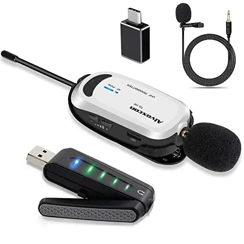 Alvoxcon white wireless lavalier lapel microphone system with USB receiver