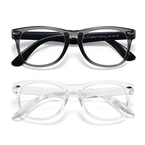 DYLB 2-pack kids blue light glasses in transparent black and clear frames