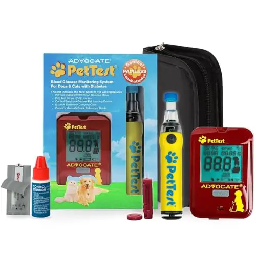 PetTest Painless Glucose Monitoring Kit with Genteel lancing device for dogs and cats.
