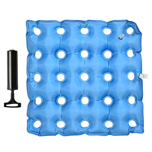 Blue inflatable TURNSOLE waffle-design seat cushion with pump