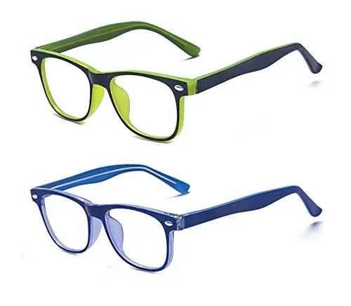 Outray 2-pack kids blue light glasses in green and blue frames