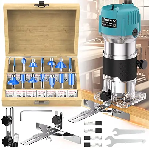 TwoWin Compact Wood Router Tool with 15-Piece Bit Set