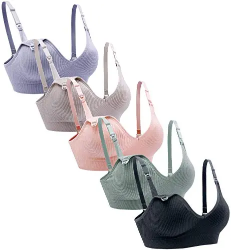 Suekaphin 5-pack wireless nursing bras in assorted colors with extenders