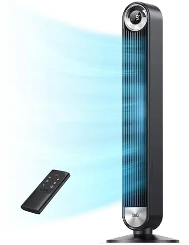DREO black 42-inch tower fan with a clear LED display