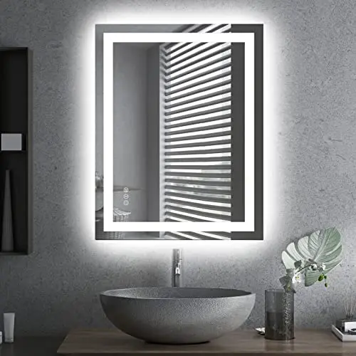Amorho frameless rectangular LED bathroom mirror with front and back lights.