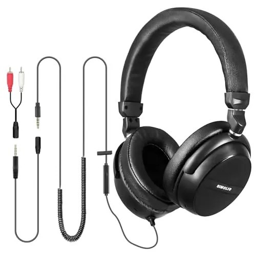 SIMOLIO long cord over-ear headphones for TV with RCA adapter