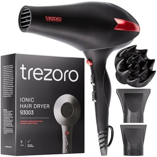TREZORO Professional hair dryer with diffuser and concentrator nozzles