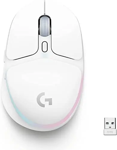 Logitech G705 compact wireless gaming mouse with soft zonal RGB lighting in White Mist