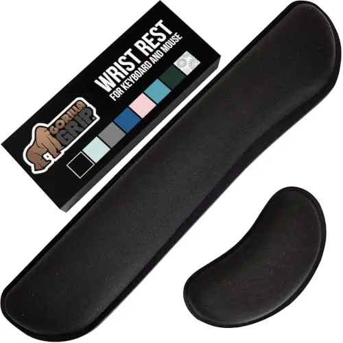 Gorilla Grip black two-piece wrist rest set for keyboard and mouse on a desk