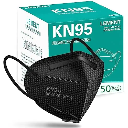 LEMENT 50pcs KN95 Black Cup Dust Safety Masks