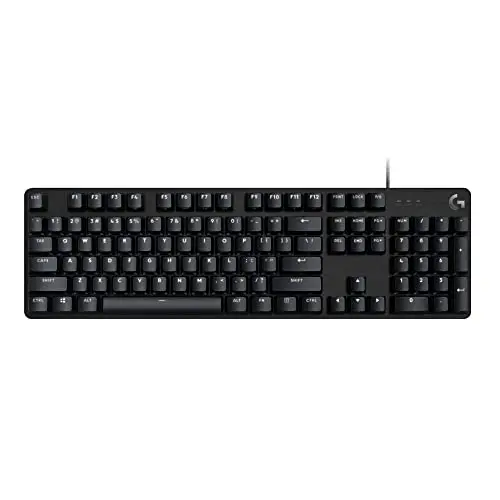 Logitech G413 SE mechanical gaming keyboard with white backlighting and aluminum top case.