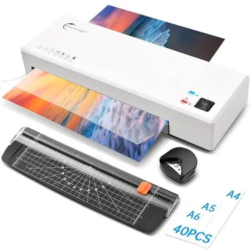 Buyounger white 9-inch laminator machine with paper trimmer and corner rounder