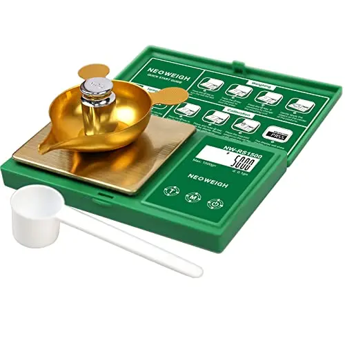NEOWEIGH green digital powder scale with metal pan and calibration weight