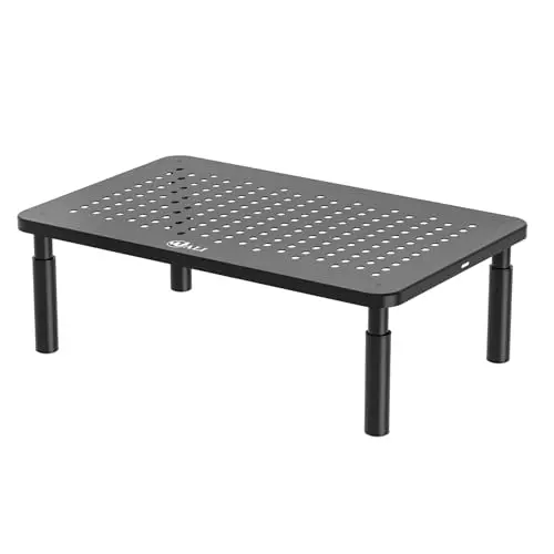 WALI adjustable metal monitor stand with ventilated holes on a desk