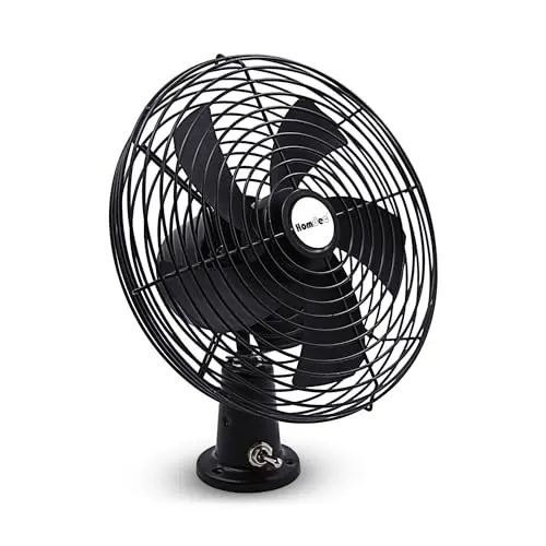 Homdec black 8.75-inch heavy-duty metal 12V fan mounted in a van.
