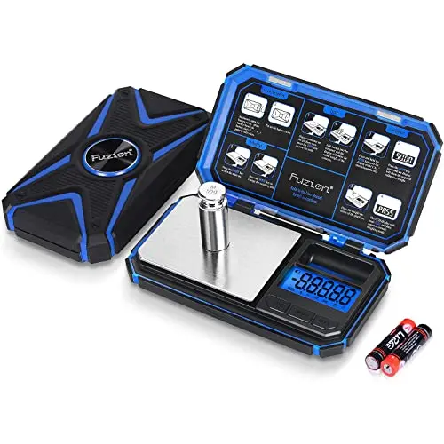 Fuzion TU-X blue pocket scale with a distinctive X-shaped lid