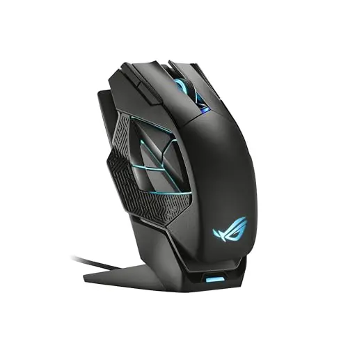 ASUS ROG Spatha X wireless MMO gaming mouse with magnetic charging dock